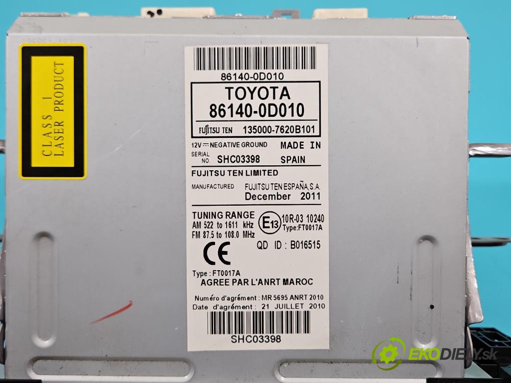 Toyota Yaris III 2011-2020 1.3 vvti 99 HP manual 73 kW 1329 cm3 5- Radio originál 86140-0D010