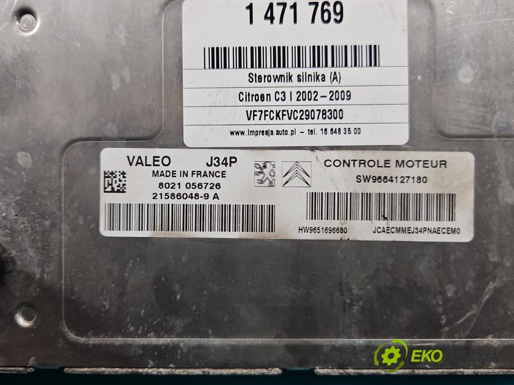 Citroen C3 I 2002-2009 1.4 8V 73 HP manual 54 kW 1360 cm3 5- riadiaca jednotka motora 9664127180