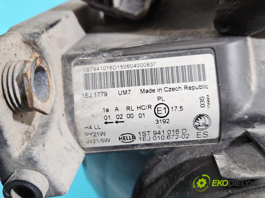 Skoda Citigo 2011-2019 1.0 MPI 75 HP manual 55 kW 999 cm3 3- Reflektor: pravý 1ST941016D (Svetlo predné pravé)