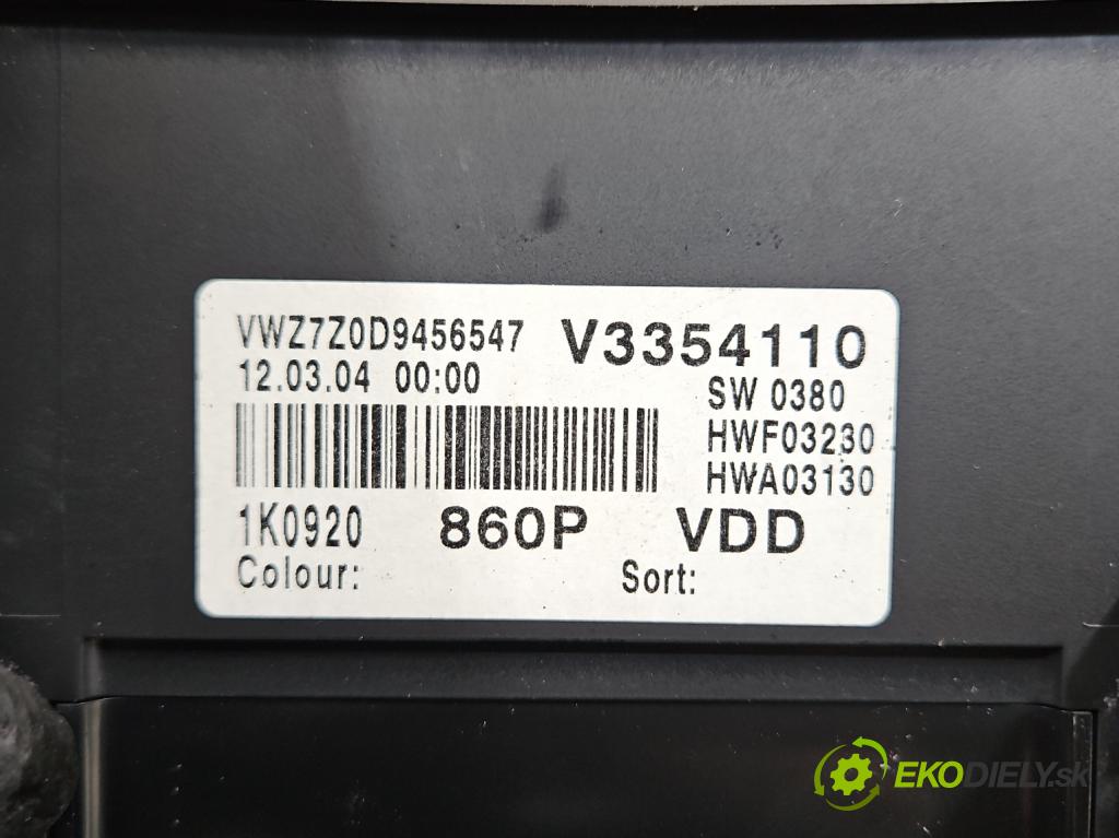 Vw Golf V 2003-2009 1.4 FSI 90 HP manual 66 kW 1390 cm3 5- prístrojovka/ budíky 1K0920860P (Prístrojová doska)