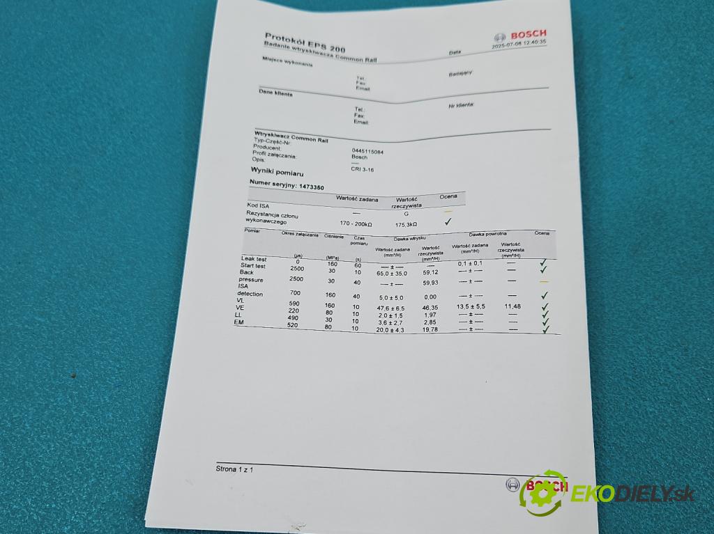 Nissan Qashqai I J10 2006-2013 2.0 dci 150 hp manual 110 kW 1995 cm3 5- vstřikovač 0445115084 (Vstřikovače)