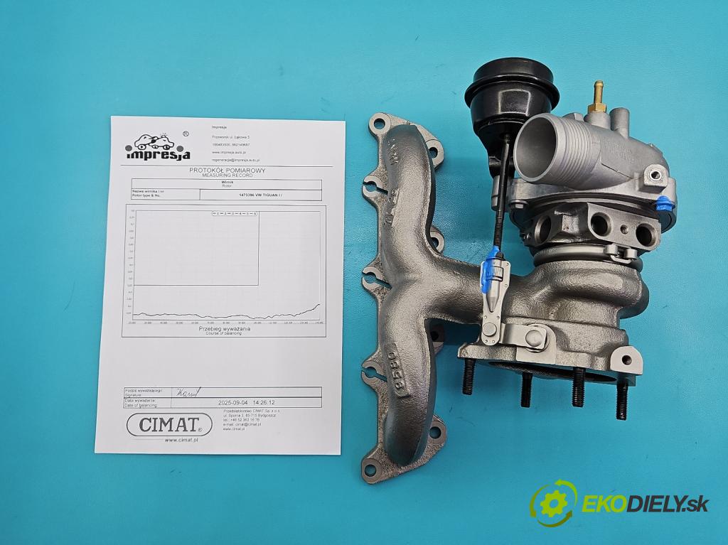 Vw Tiguan I 2007-2016 1.4 TSI 150 hp manual 110 kW 1390 cm3 5- Turbodmychadlo repasováno 53039700099
