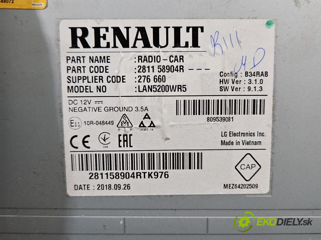 Dacia Sandero II 2012-2020 1.0 12V 73 HP manual 54 kW 999 cm3 5- Radio originál 281158904R