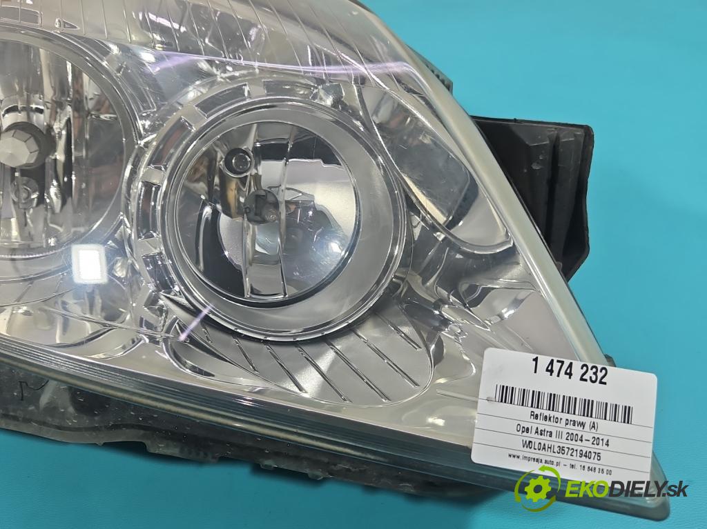Opel Astra III 2004-2014 1.9 cdti 101 HP manual 74 kW 1910 cm3 5- Reflektor: pravý  (Svetlo predné pravé)