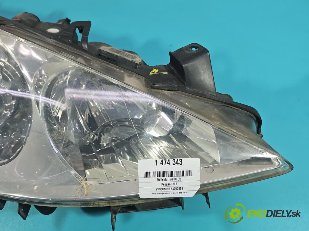 Peugeot 307 1.6 16V 109 HP manual 80 kW 1587 cm3 5- Reflektor: pravý 9681832280 (Svetlo predné pravé)