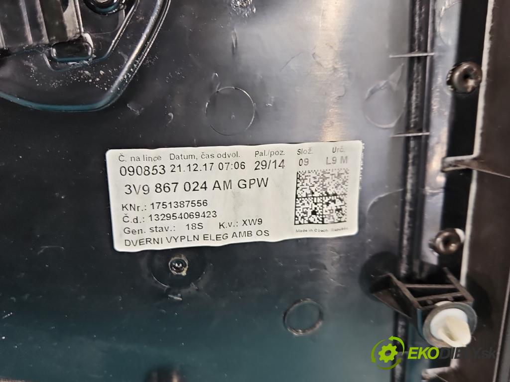 Skoda Superb III 2015-2024 2.0 TDI 190 hp automatic 140 kW 1968 cm3 5- Tapacír: dveře zadní pravé 3V9867024AM