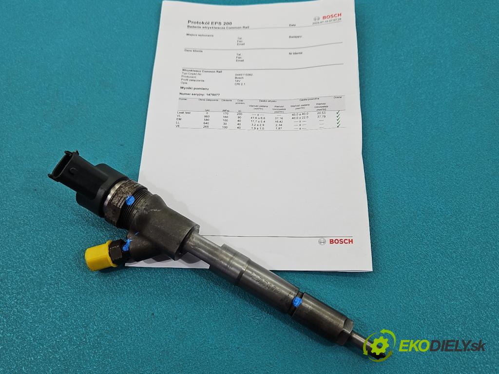 Toyota Yaris II 2005-2011 1.4 D4D 90 HP manual 66 kW 1364 cm3 5- vstrek 0445110262 (Vstrekovač paliva)