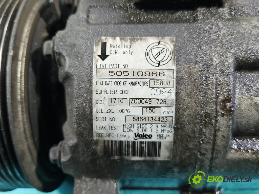 Alfa romeo 159 1.9 jtd 150 HP manual 110 kW 1910 cm3 5- Kompresor: klimatizácie 50510966 (Kompresor klimatizácie)
