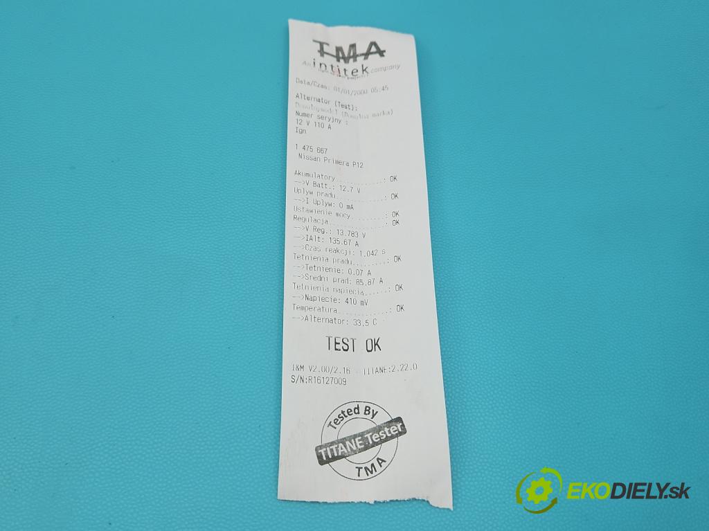 Nissan Primera P12 2001-2007 2.2 dci 126 HP manual 93 kW 2184 cm3 4- Alternator 23100-AD210 (Alternátor)