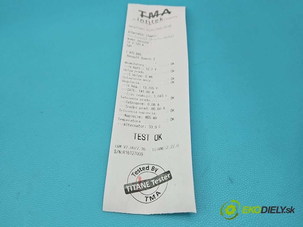 Renault Scenic I 1996-2003 1.9 dci 102 HP manual 75 kW 1870 cm3 5- Alternator 8200054588 (Alternátor)