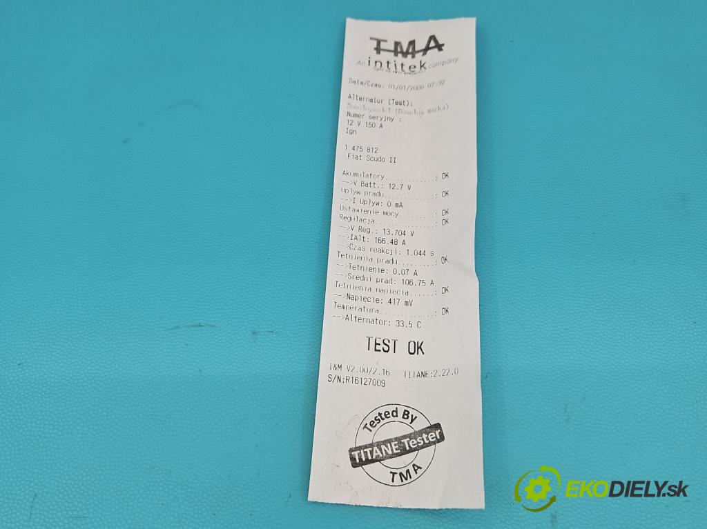 Fiat Scudo II 2006-2016 2.0 jtd 136 HP manual 100 kW 1997 cm3 5- Alternator 9646321780 (Alternátor)