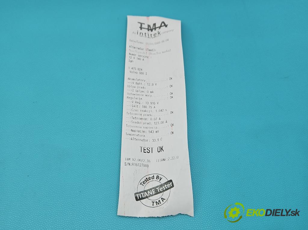 Volvo S60 I 2000-2010 2.4 20V 140 HP manual 103 kW 2435 cm3 4- Alternator  (Alternátor)