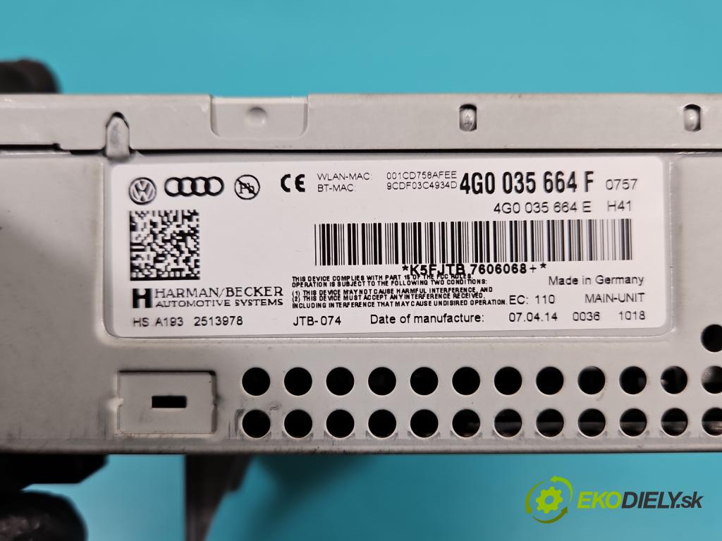 Audi A7 4G 2010-2018 4.0 V8 TFSI 420 hp automatic 309 kW 3993 cm3 5- Radio originál 4G0035664F