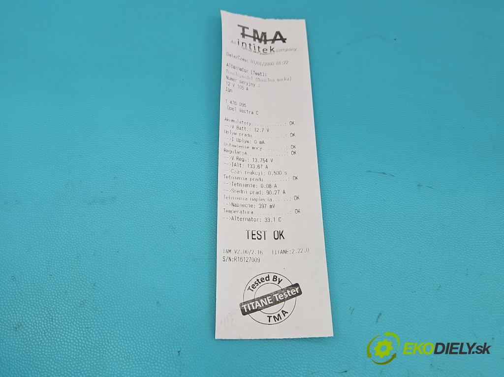 Opel Vectra C 2002-2008 1.9 cdti 150 HP manual 110 kW 1910 cm3 5- Alternator 0986048791 (Alternátor)