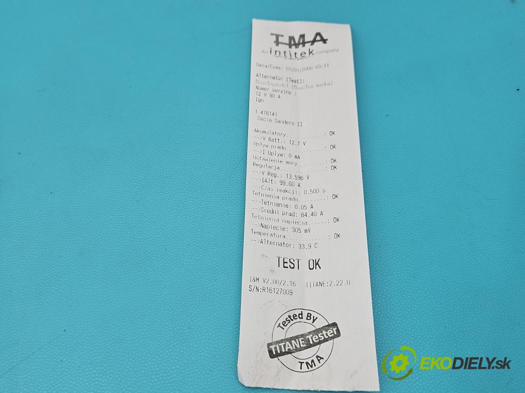 Dacia Sandero II 2012-2020 1.0 12V 73 HP manual 54 kW 999 cm3 5- Alternator 231007582R (Alternátor)