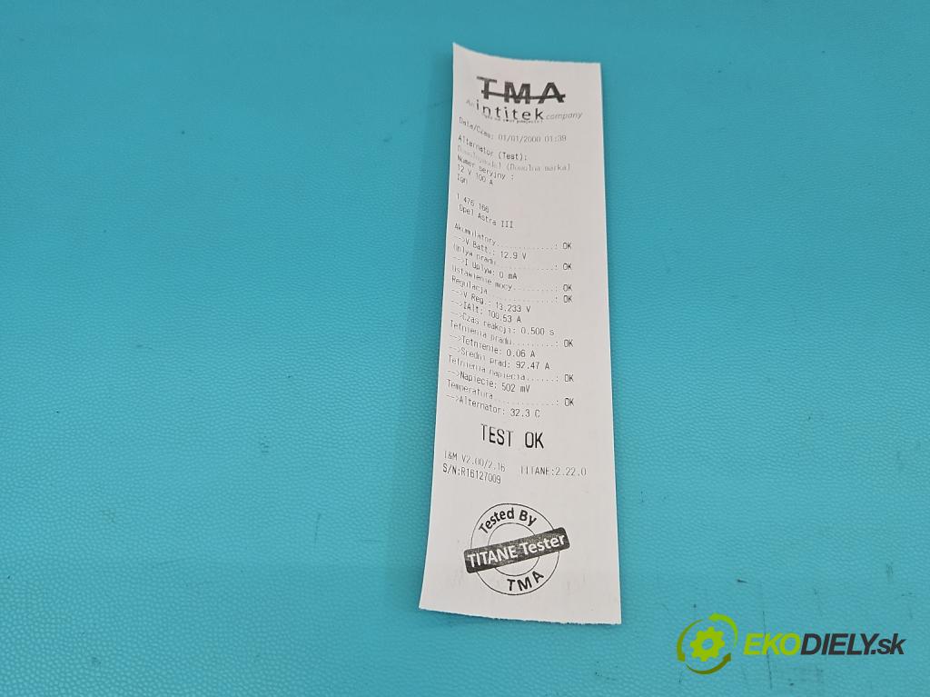 Opel Astra III 2004-2014 1.4 16V 90 HP manual 66 kW 1364 cm3 5- Alternator 0124425024 (Alternátor)