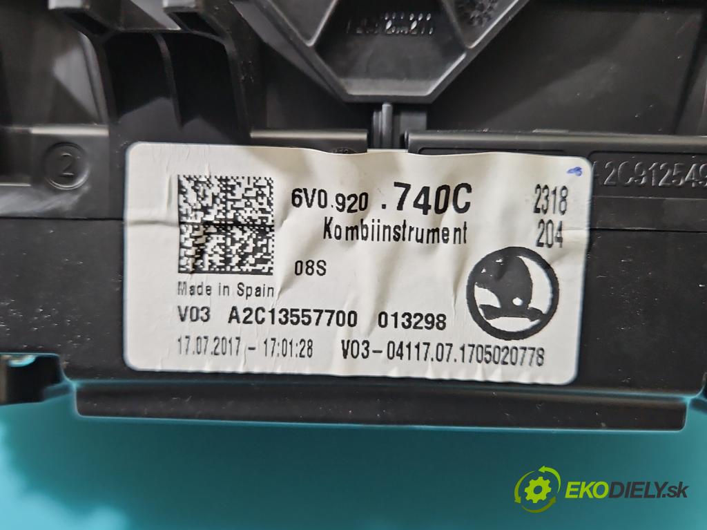Skoda Fabia III 2014- 2021 1.0 TSI 95 HP manual 70 kW 999 cm3 5- prístrojovka/ budíky 6V0920740C (Prístrojová doska)