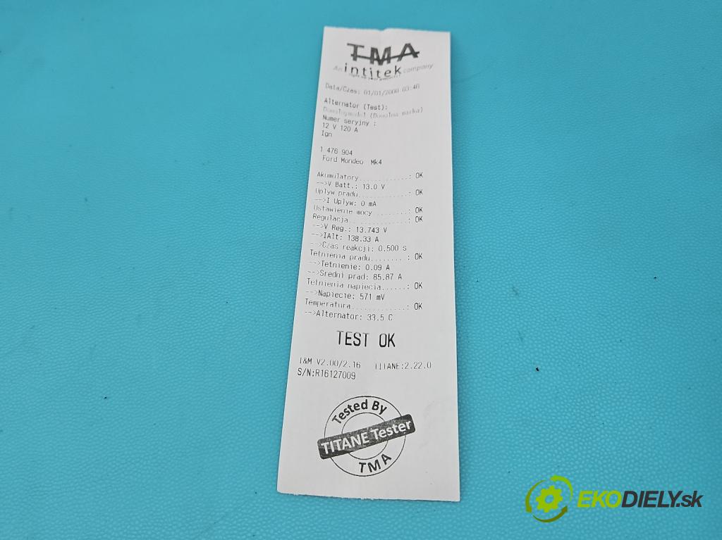 Ford Mondeo Mk4 2007-2014 1.6 16V 125 HP manual 92 kW 1596 cm3 5- Alternator 7G9N-10300-CC (Alternátor)