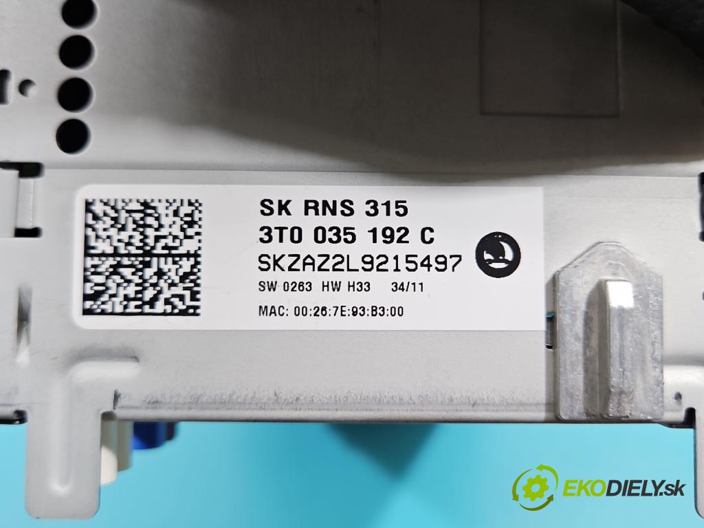Skoda Superb II 2008-2015 2.0 tdi 140 HP manual 103 kW 1968 cm3 5- Radio originál 3T0035192C