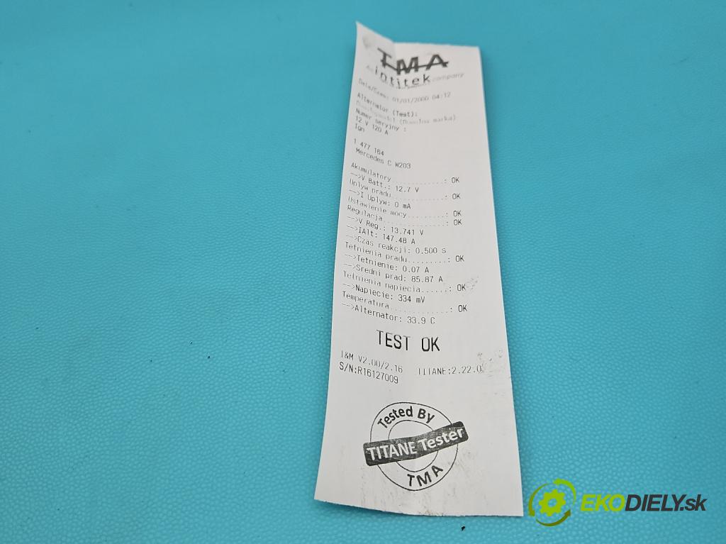 Mercedes C W203 2000-2007 1.8 kompressor 163 HP automatic 120 kW 1796 cm3 5- Alternator A2711540802 (Alternátor)