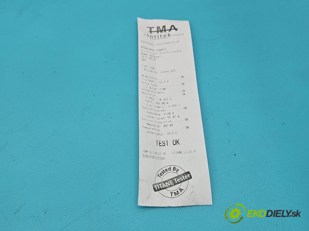 Mitsubishi Lancer VII 2001-2013 2.0 16V 135 HP manual 99 kW 1997 cm3 5- Alternator A3TB6091 (Alternátor)