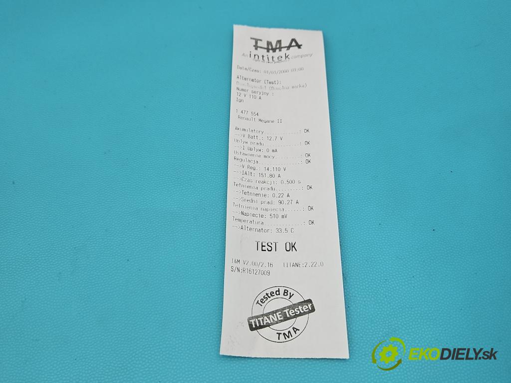 Renault Megane II 2003-2008 1.4 16V 98 HP manual 72 kW 1390 cm3 5- Alternator 8200323126 (Alternátor)