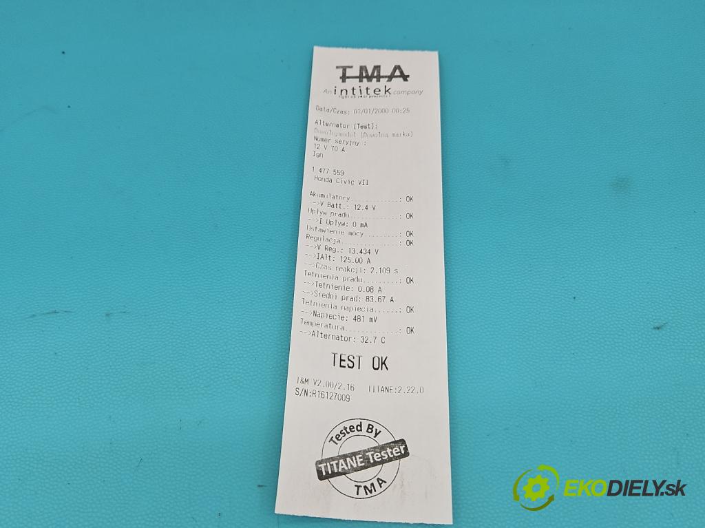 Honda Civic VII 2000-2006 1.4 16V 90 HP manual 66 kW 1396 cm3 5- Alternator  (Alternátor)