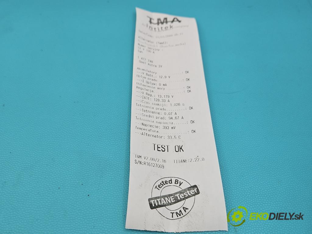 Opel Astra IV 2009-2015 1.4 T 140 HP manual 103 kW 1364 cm3 5- Alternator 13588290 (Alternátor)