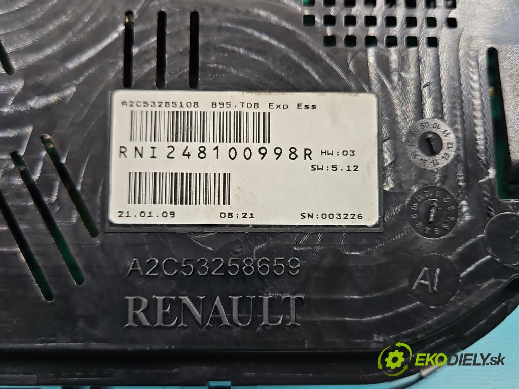Renault Megane III 2008-2016 1.6 16V 101 HP manual 74 kW 1598 cm3 5- prístrojovka/ budíky 248100998R (Prístrojová doska)