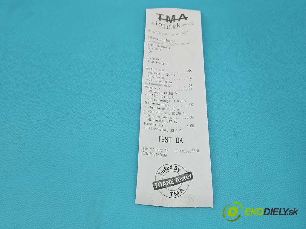 Fiat Panda II 2003-2012 1.2 8v 69KM manual 51 kW 1242 cm3 5- Alternator 51859038 (Alternátor)