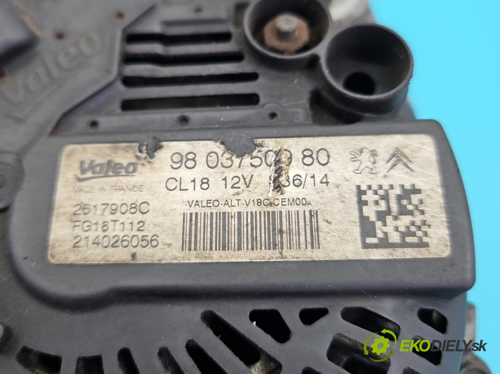 Peugeot 508 I 2010-2018 2.0 hdi 163 HP manual 120 kW 1997 cm3 5- Alternator 9803750980 (Alternátor)