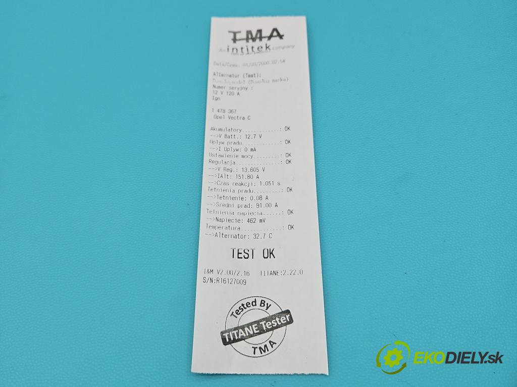 Opel Vectra C 2002-2008 2.2 16V 155 HP manual 114 kW 2198 cm3 5- Alternator 0124425004 (Alternátor)