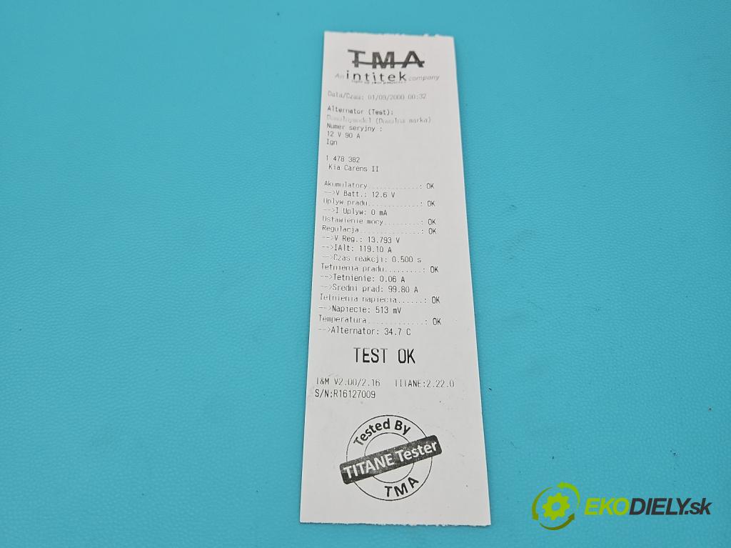 Kia Carens II 2002-2006 2.0 16V 139 HP manual 102 kW 1975 cm3 5- Alternator 37300-22650 (Alternátor)