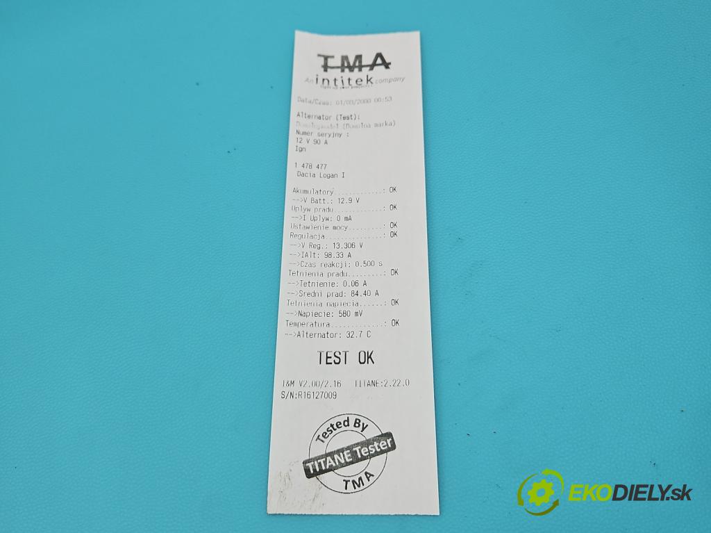 Dacia Logan I 2005-2014 1.6 8V 87 HP manual 64 kW 1598 cm3 4- Alternator 8200438148 (Alternátor)