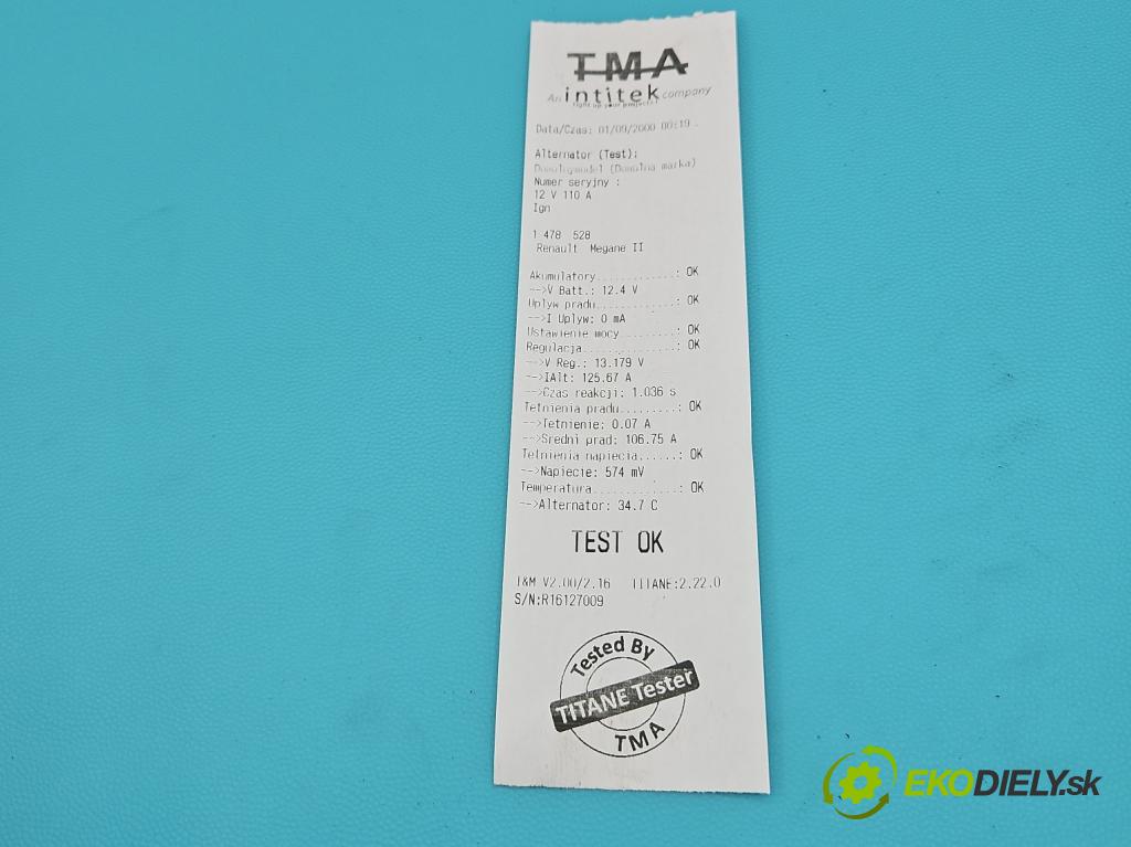 Renault Megane II 2003-2008 1.6 16V 113 HP manual 83 kW 1598 cm3 5- Alternator 8200100907 (Alternátor)