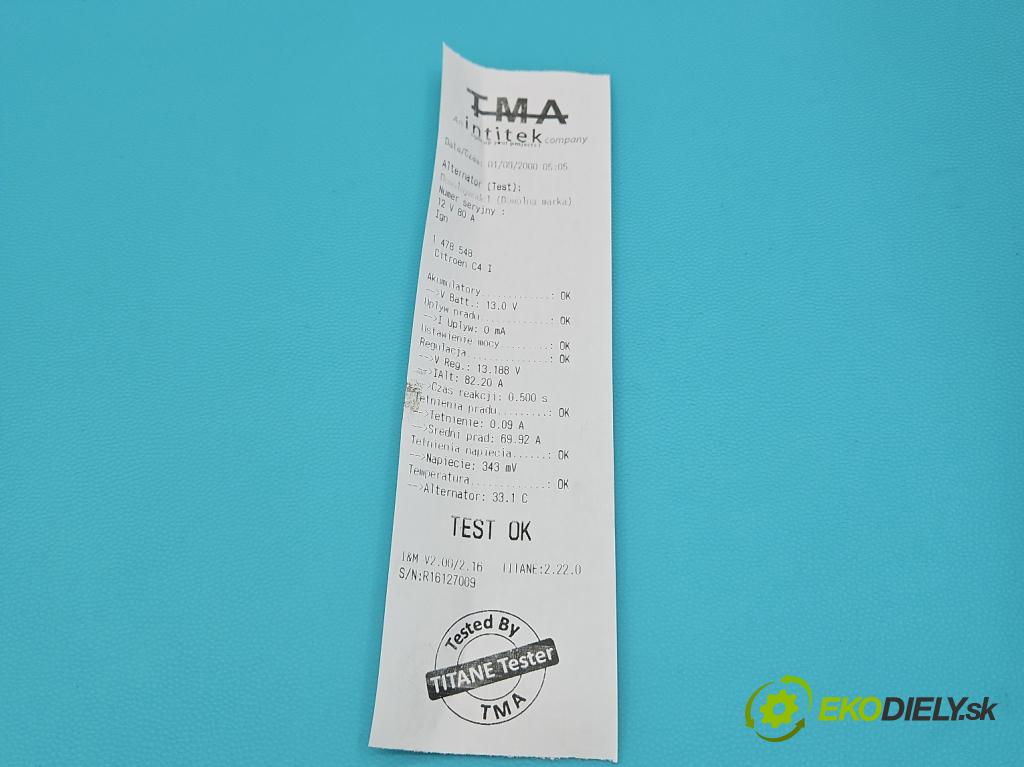 Citroen C4 I 2004-2011 1.6 16V 109 HP manual 80 kW 1587 cm3 3- Alternator 9656956280 (Alternátor)