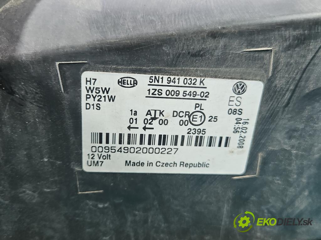 Vw Tiguan I 2007-2016 1.4 TSI 150 hp manual 110 kW 1390 cm3 5- světlo pravý 5N1941032K (Pravé přední světlo)