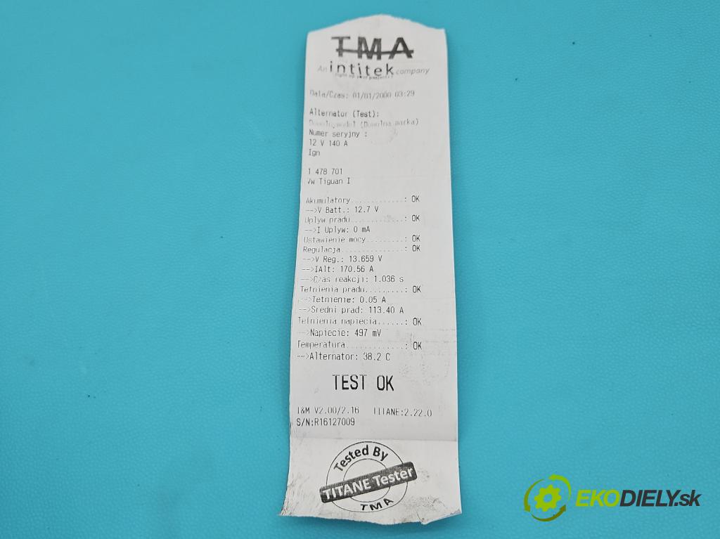 Vw Tiguan I 2007-2016 1.4 TSI 150 HP manual 110 kW 1390 cm3 5- Alternator 03C903023A (Alternátor)