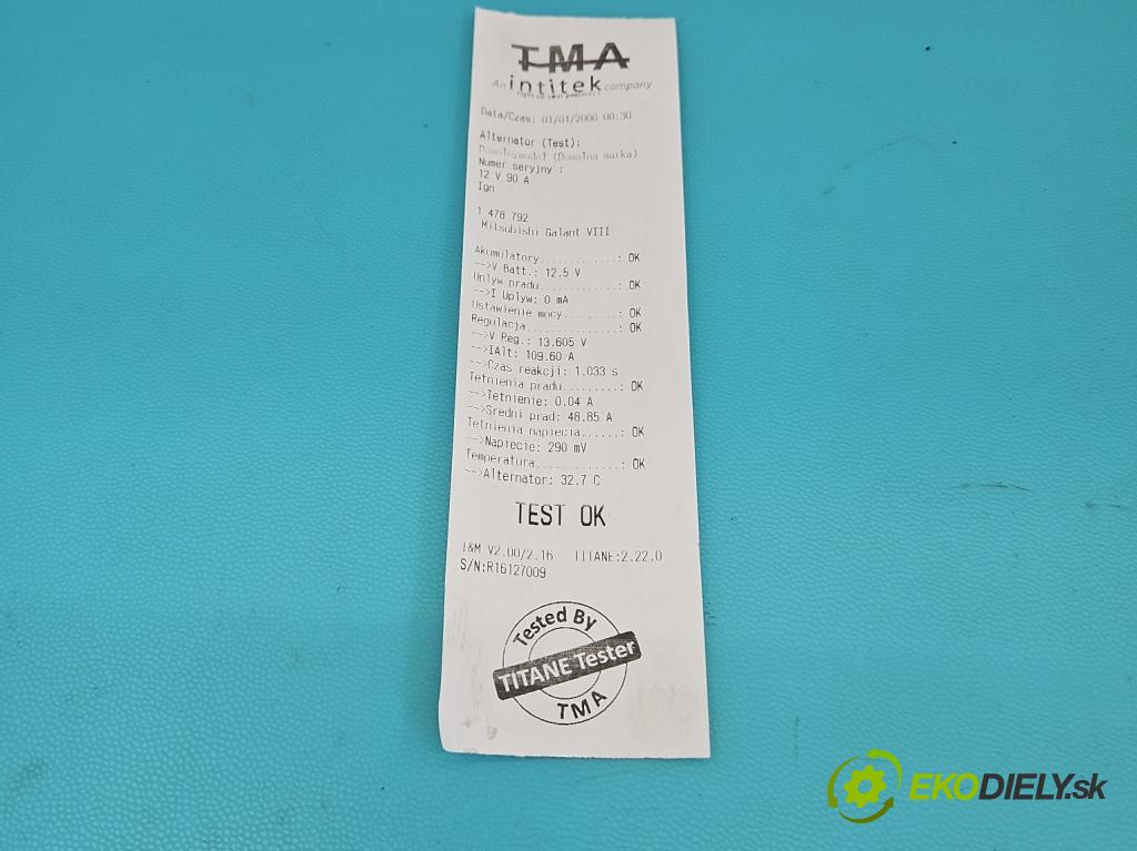 Mitsubishi Galant VIII 1993-2003 2.0 16V 133 HP manual 98 kW 1997 cm3 4- Alternator MD317862 (Alternátor)