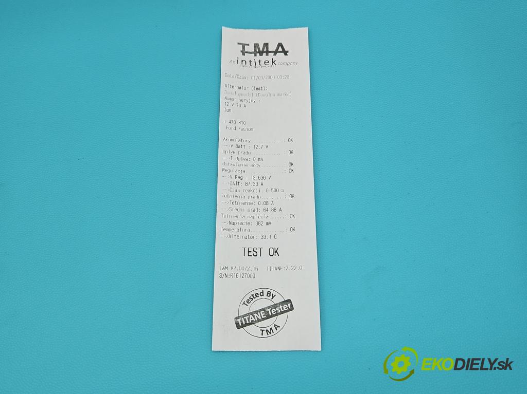 Ford Fusion 1.4 16V 80 HP manual 59 kW 1388 cm3 5- Alternator 2S6T-10300-CB (Alternátor)