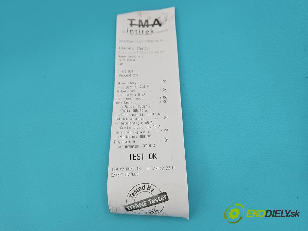 Peugeot 207 1.6 hdi 90 HP manual 66 kW 1560 cm3 5- Alternator 9646321880 (Alternátor)