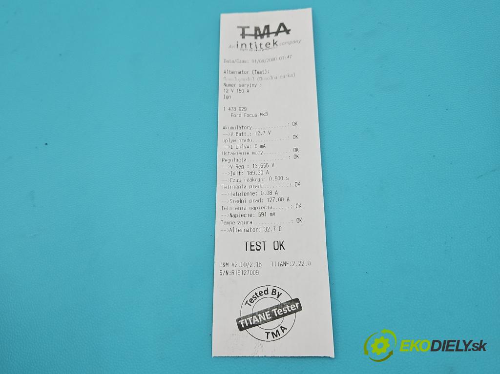 Ford Focus Mk3 2010-2018 2.0 tdci 116 HP automatic 85 kW 1997 cm3 5- Alternator AV6N-10300-MD (Alternátor)