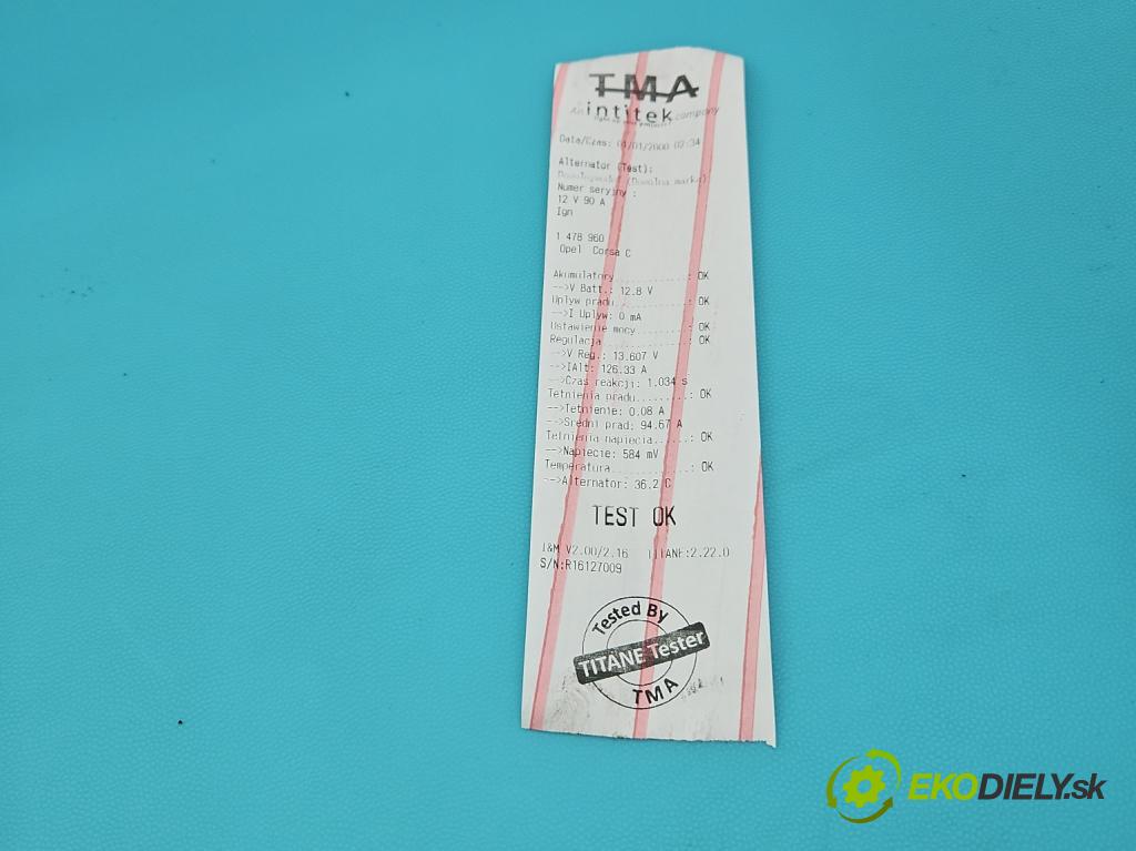 Opel Corsa C 2000-2006 1,3.0 cdti 69KM manual 51 kW 1248 cm3 3- Alternator 13117279YQ (Alternátor)