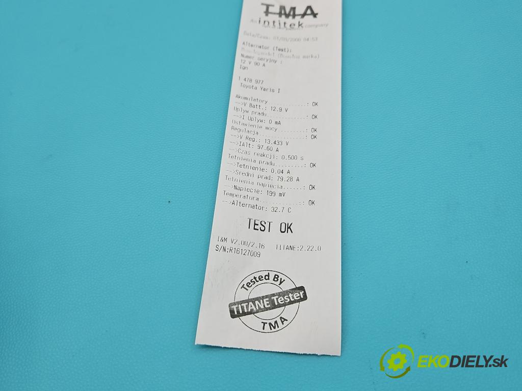 Toyota Yaris I 1999-2005 1.4 D4D 75 HP manual 55 kW 1364 cm3 5- Alternator 27060-33020 (Alternátor)