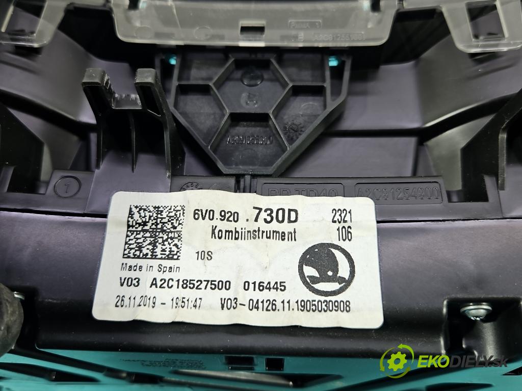 Skoda Fabia III 2014- 2021 1.0 MPI 60 HP manual 44 kW 999 cm3 5- prístrojovka/ budíky 6V0920730D (Prístrojová doska)
