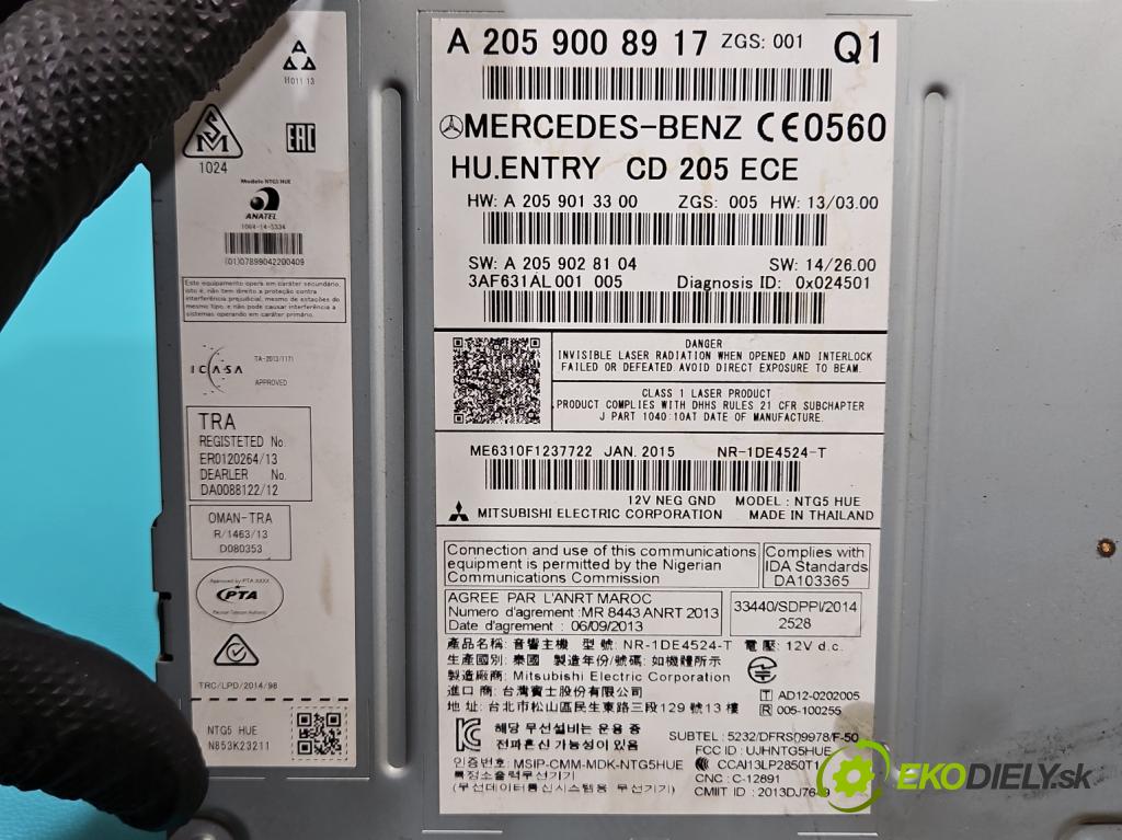 Mercedes C W205 2014–2021 2.0 16V 184hp automatic 135 kW 1991 cm3 4- Radio originál A2059008917