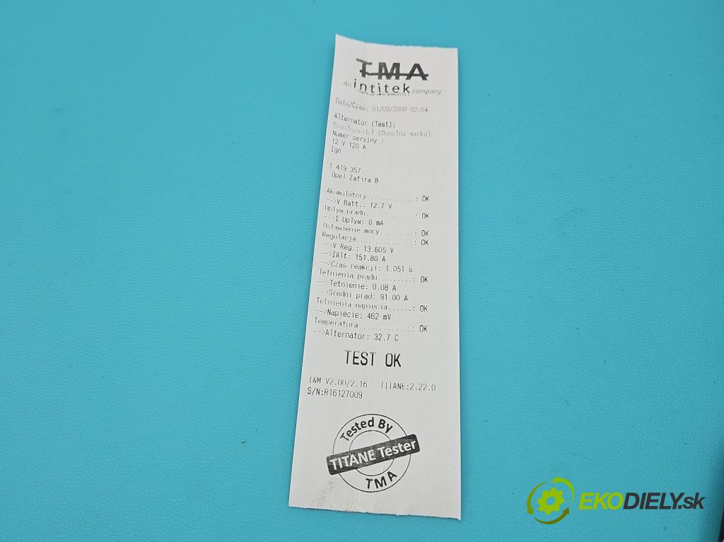 Opel Zafira B 2005-2014 1.6 16V 105 HP manual 77 kW 1598 cm3 5- Alternator 0124425009 (Alternátor)