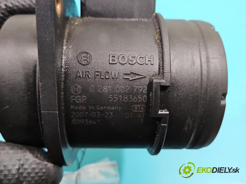 Fiat Bravo II 2007-2014 1.9 jtd 120 HP manual 88 kW 1910 cm3 5- průtokoměr: 0281002792 (Váha vzduchu)