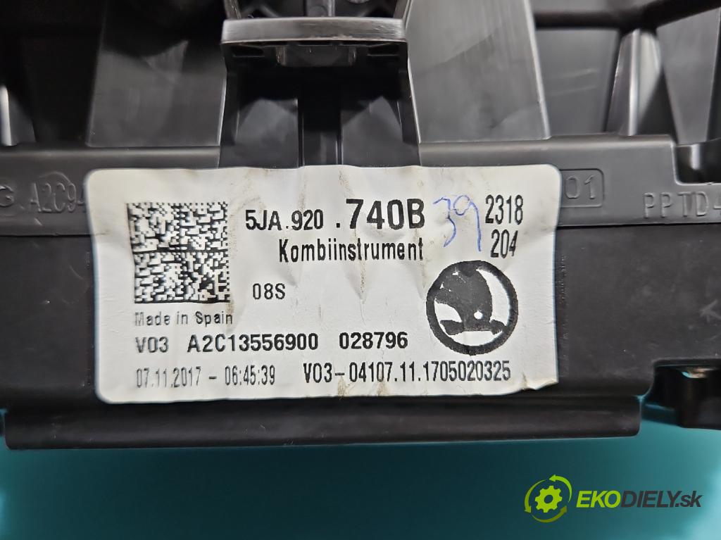 Skoda Rapid 2012-2019 1.0 TSI 95 HP manual 70 kW 999 cm3 5- prístrojovka/ budíky 5JA920740B (Prístrojová doska)