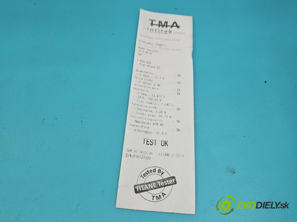 Fiat Bravo II 2007-2014 1.9 jtd 120 HP manual 88 kW 1910 cm3 5- Alternator 51727338 (Alternátor)